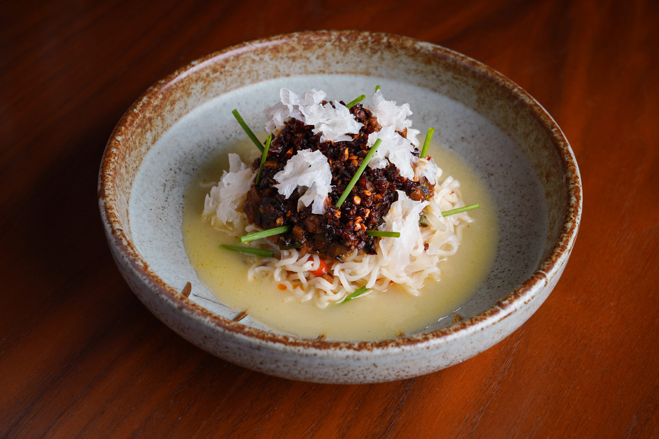 Dan Dan, Tangra Style Wok Tossed Wild Mushroom, Pickled Wood Ear