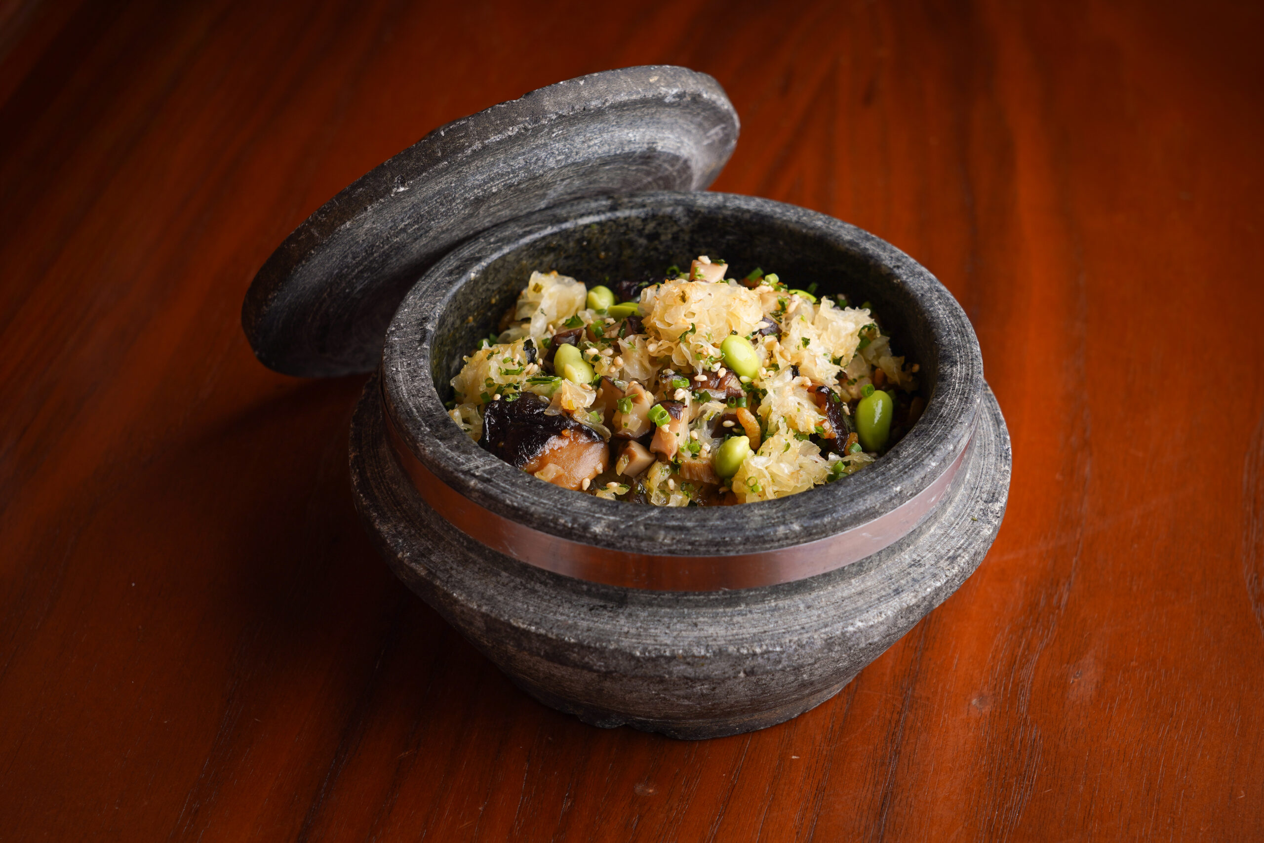 Mushroom Potrice – Gucci Yakini, Edamame, Seaweed Podi