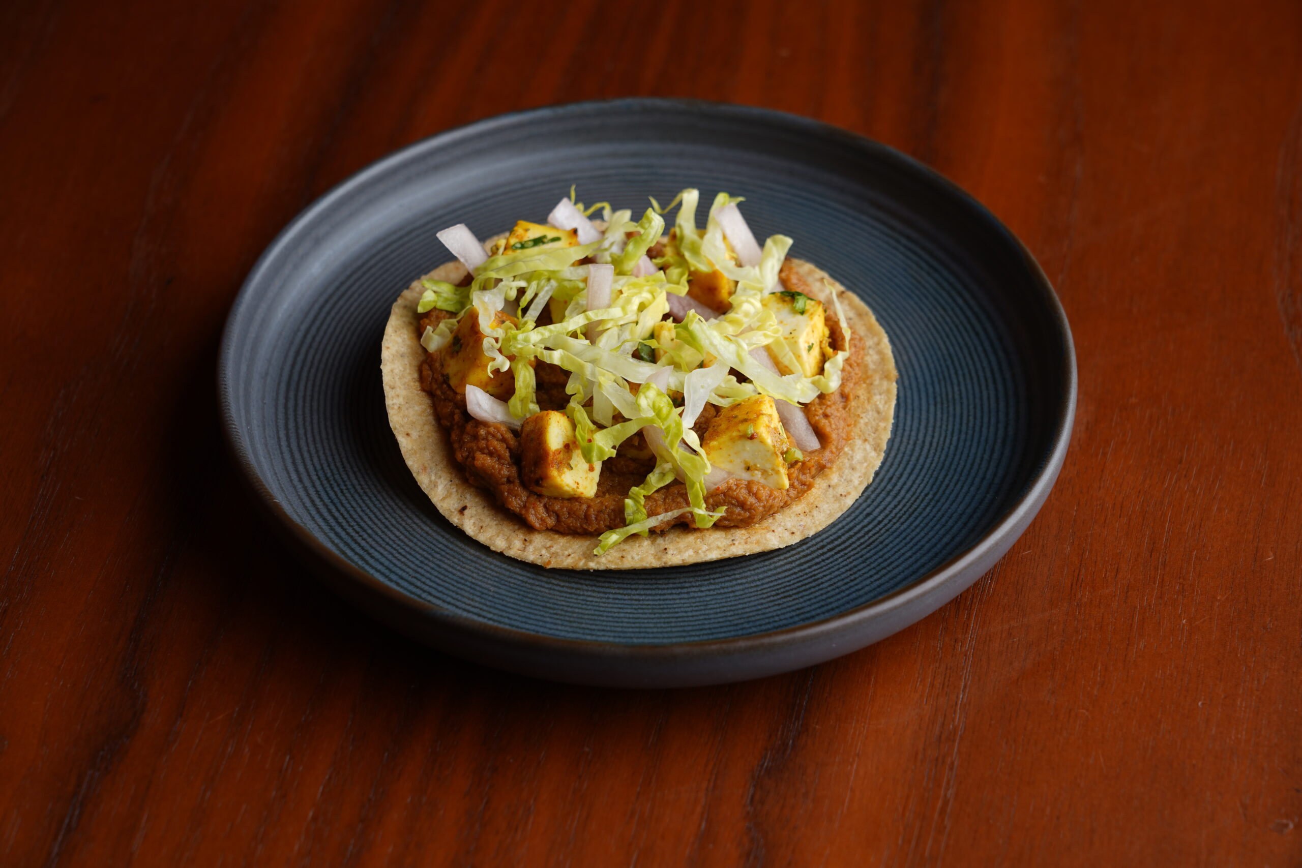 Tostada, Black Lentil, Achari Paneer Tikka